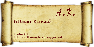 Altman Kincső névjegykártya